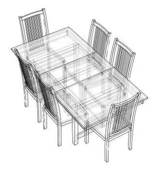 Dinner table with chairs. Vector rendering of 3d Stock Illustration