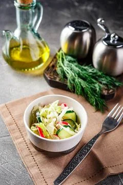 Dinner table with different dishes, set menu for nutritious healthy lunch i.. Stock Photos