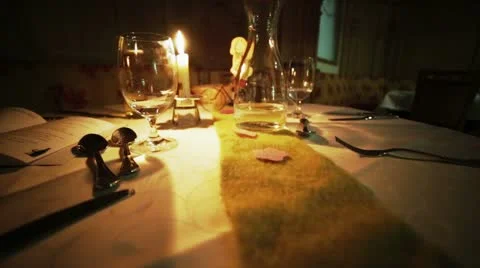 Dinner on Table in Dim Light Stock Footage