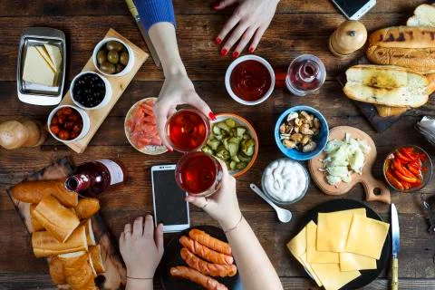 Dinner table.  preparations for home hot dogs, 写真素材