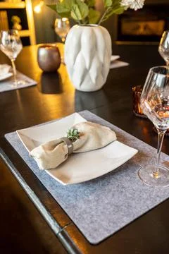 Dinner table set for dinner Stockfoto's