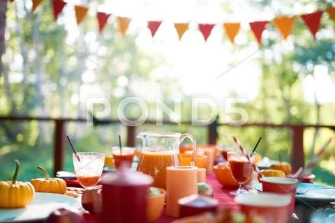 Dinner table is set for Halloween party Stock Photos