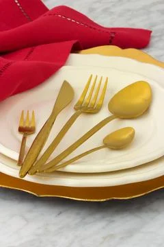 Dinner table setting Stock Photos