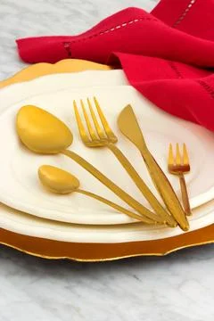 Dinner table setting Stock Photos