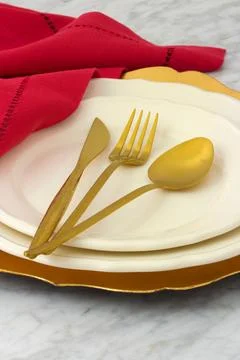 Dinner table setting Stock Photos