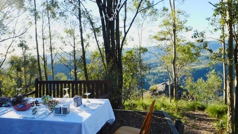 Dinner Table with Valley View Stock Footage 105694902