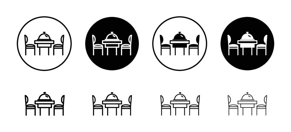 Dinner table vector icon set collection. Dinner table Outline flat Icon. Stock Illustration