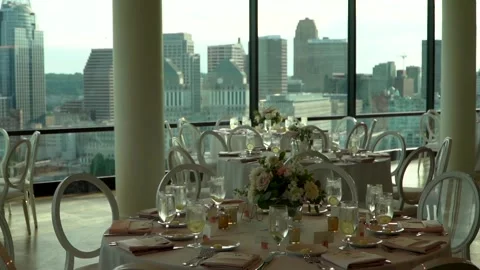 Dinner Table Wedding Reception Table Bridge 120fps Slow Motion Stock Footage 159145362
