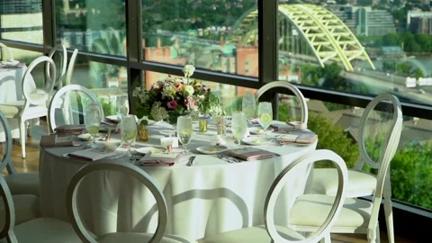 Dinner Table Wedding Reception Table Bridge 120fps Slow Motion Stock Footage 159145373