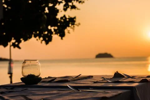 Dinner table when sun set Stock Photos