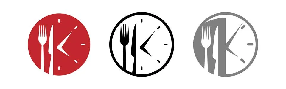 Dinner time clock icon. Vector illustration of plate with fork and knife as.. イラスト素材
