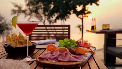 Dinner for two and the sea sunset on paradise Phuket island, Thailand, Asia Stock Footage 200148858