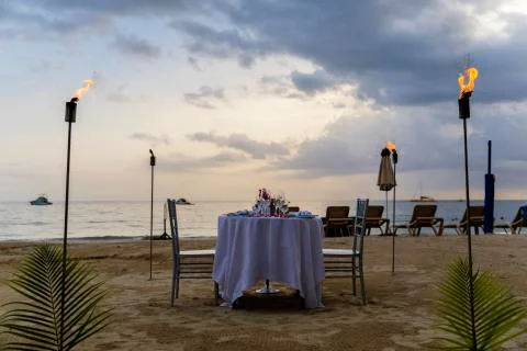 Dinner For Two On The Beach Stock Photos