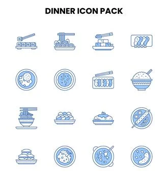 Dinner Two Color Blue Set Icons Pack Stock Illustration