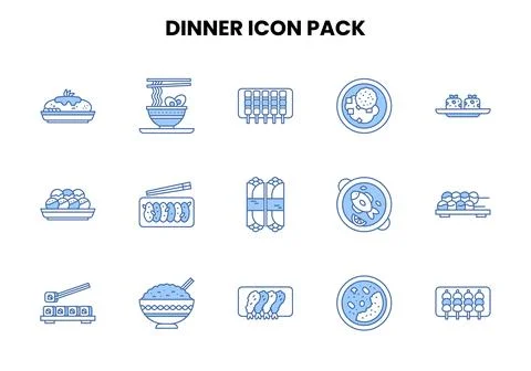Dinner Two Color Blue UI Icons Pack Stock Illustration