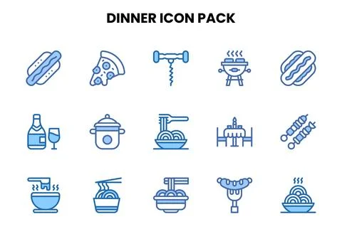 Dinner Two Colour Bundle Icons Pack Stock Illustration