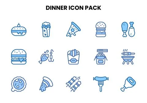 Dinner Two Colour Collection Icons Pack Stock Illustration