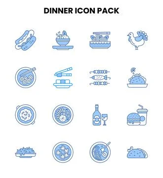 Dinner Two Colour Graphics Icons Pack Stock Illustration