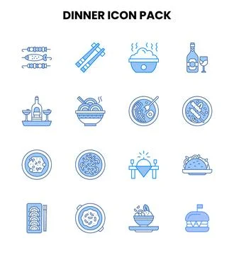 Dinner Two Colour Graphics Icons Pack Stock Illustration