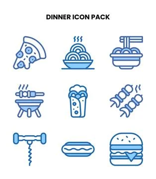 Dinner Two Colour Icons Pack Stock Illustration