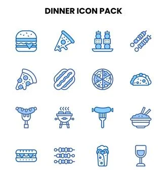 Dinner Two Colour Scalable Icons Pack Stock Illustration