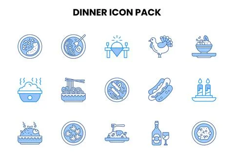 Dinner Two Colour Scalable Icons Pack Stock Illustration