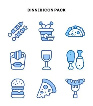 Dinner Two Colour Set Icons Pack Stock Illustration