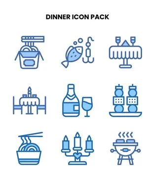 Dinner Two Colour Set Icons Pack Stock Illustration