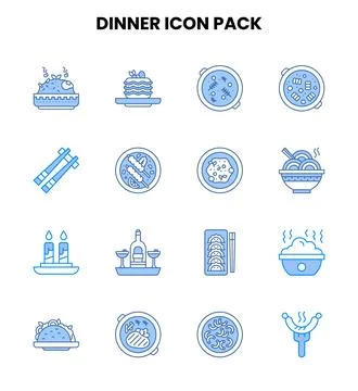 Dinner Two Colour SVG Icons Pack Stock Illustration