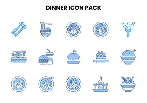 Dinner Two Colour UI Icons Pack Stock Illustration