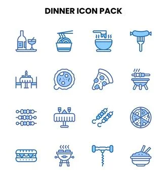 Dinner Two Colour Vector Icons Pack Stock Illustration