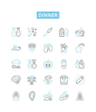 Dinner vector line icons set. Meal, Supper, Cuisine, Banquet, Dine, Feast, Eat Stock Illustration