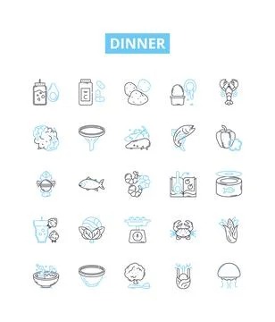 Dinner vector line icons set. Meal, Supper, Cuisine, Banquet, Dine, Feast, Eat Stock Illustration
