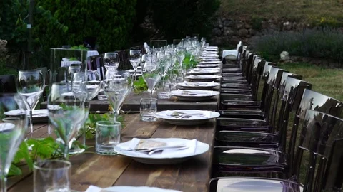 Dinner in vineyard table set up for dinner Stock Footage 113300307