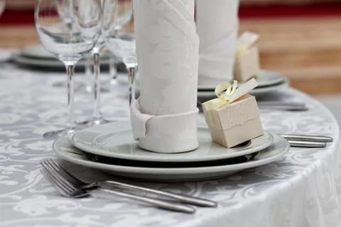 Dinner wedding table setting Stock Photos