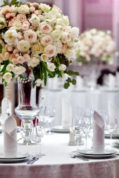 Dinner wedding table setting Stock Photos
