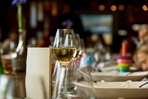 Dinner with wine table decoration Stock Photos