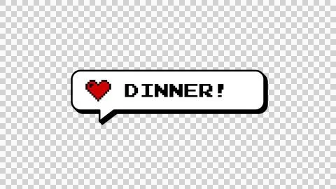 Dinner word in 8-bit pixel art comment balloon with heart icon. Illustrazione stock
