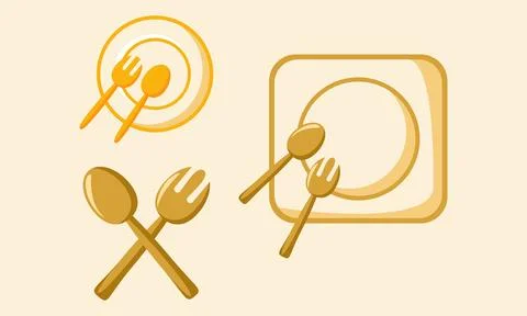 Dinnerware Set Plate, Spoon, and Fork Icons Stock Illustration