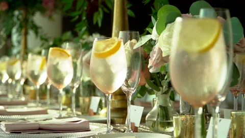 Dinnerware on Table and Wedding Reception 120fps Slow Motion Stock Footage 159145374