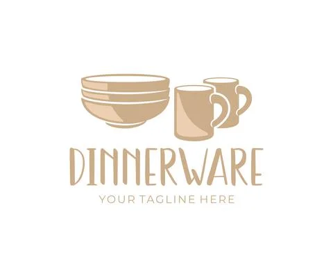 Dinnerware, tableware, cups and plates, logo design Stock Illustration