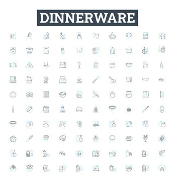 Dinnerware vector line icons set. Dishes, Tableware, Plates, Bowls, Saucers Stock Illustration