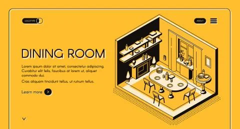 Dinning room interior isometric website Stock Illustration