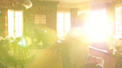 Dinning sun shining slow server serving entrees Stock Footage 105320365