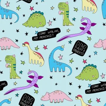 Dino is also princess vector seamless pattern cartoon dinosaur background イラスト素材