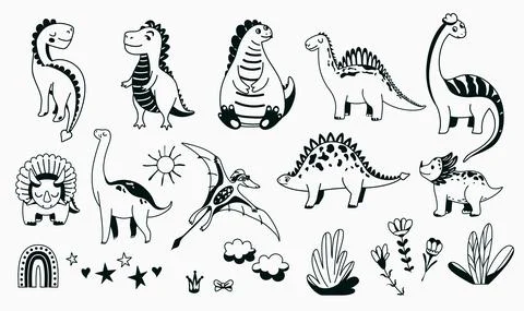 Dino cute icon vector illustration set with animal baby dinosaurs and design Stock Illustration