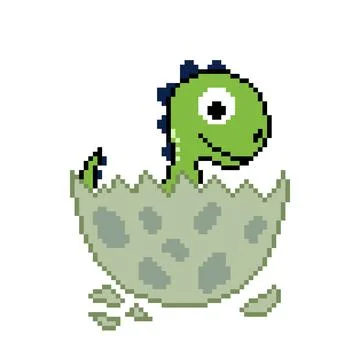 Dino on egg. Pixel dinosaur image for 8 bit game assets 库存插图
