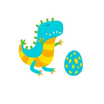 Dino with egg on white background. Vector illustration Stock Illustration
