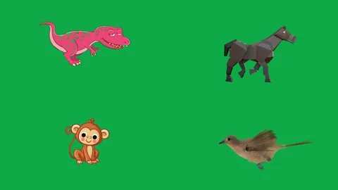 Dino Horse Monkey Hawk animation on green screen minimal animated character Stock Footage 334704381
