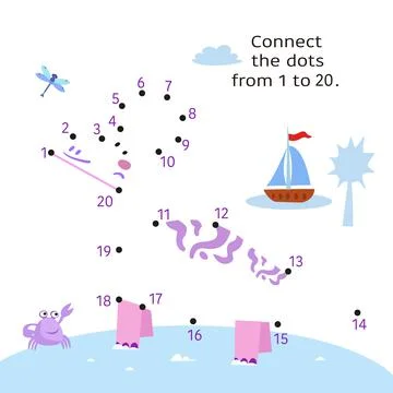 Dino in jurassic park. Dot to Dot. Connect the dots from 1 to 20. Game for kids Ilustración de archivo